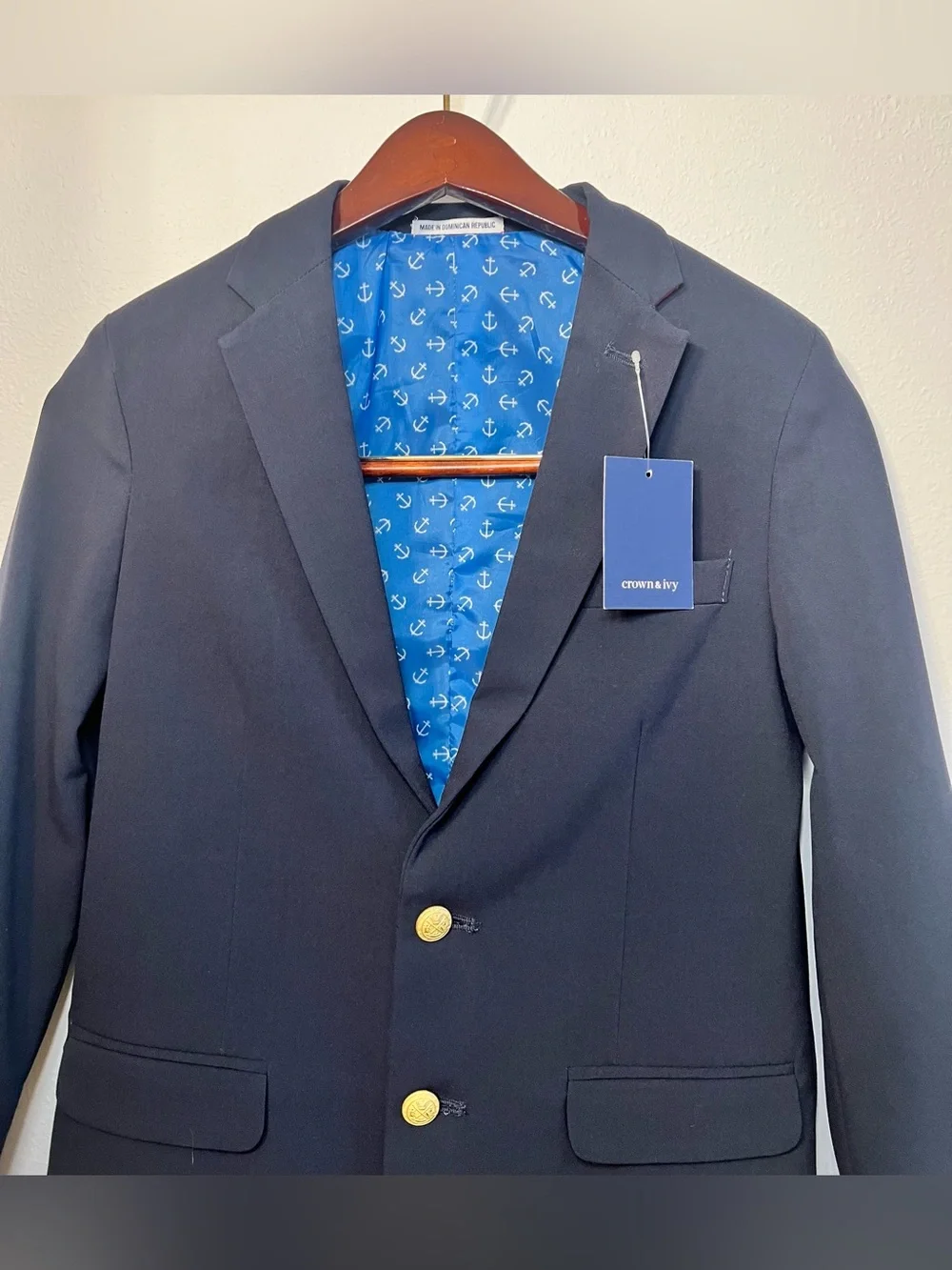 Crown & Ivy Boys Navy Blue Blazer Sport Coat Gold Button NWT 14